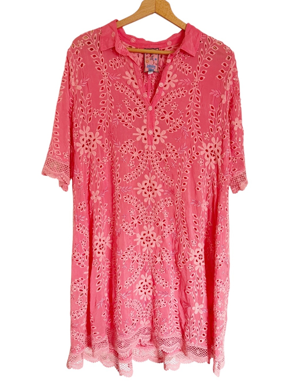Johnny Was Malfi Eyelet Guava Coral Pink Embroidered Boho Dress size M
